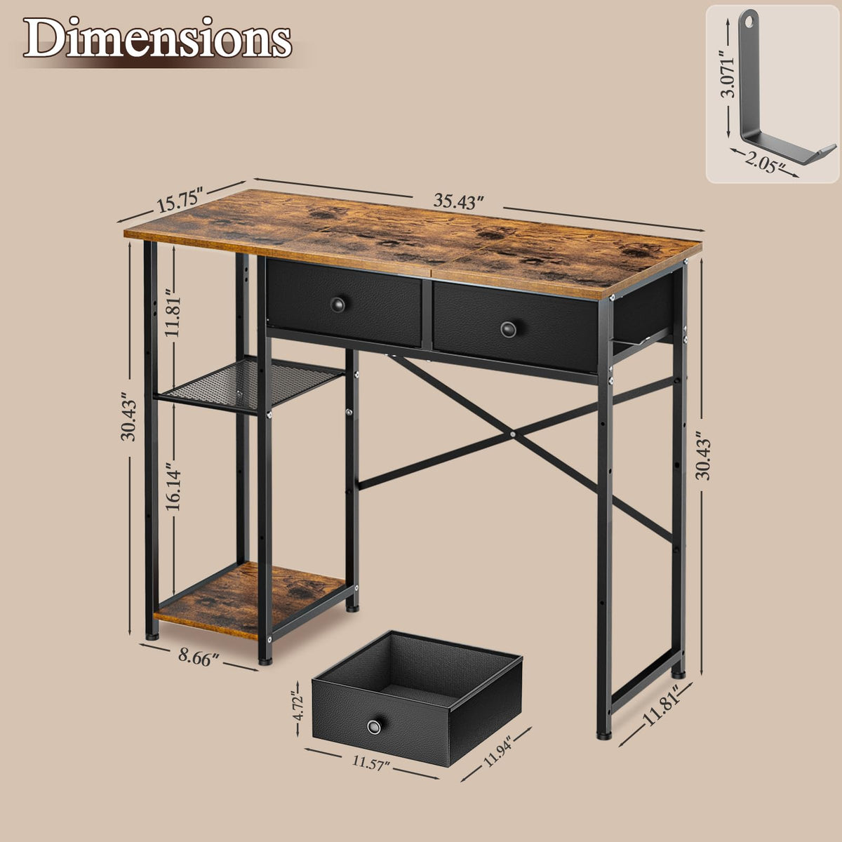 DAOUTIME desk side with drawers open showing convenient storage