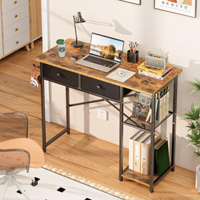 DAOUTIME desk with two fabric drawers for tidy organization