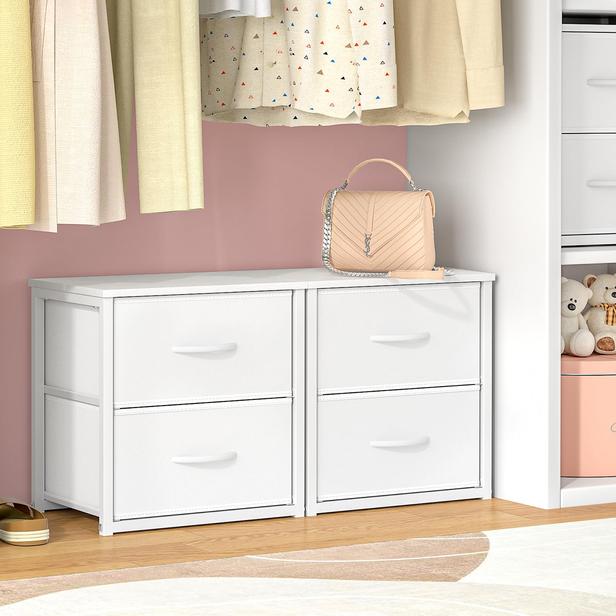 DAOUTIME under-bed storage use case showing compact, discreet organization.