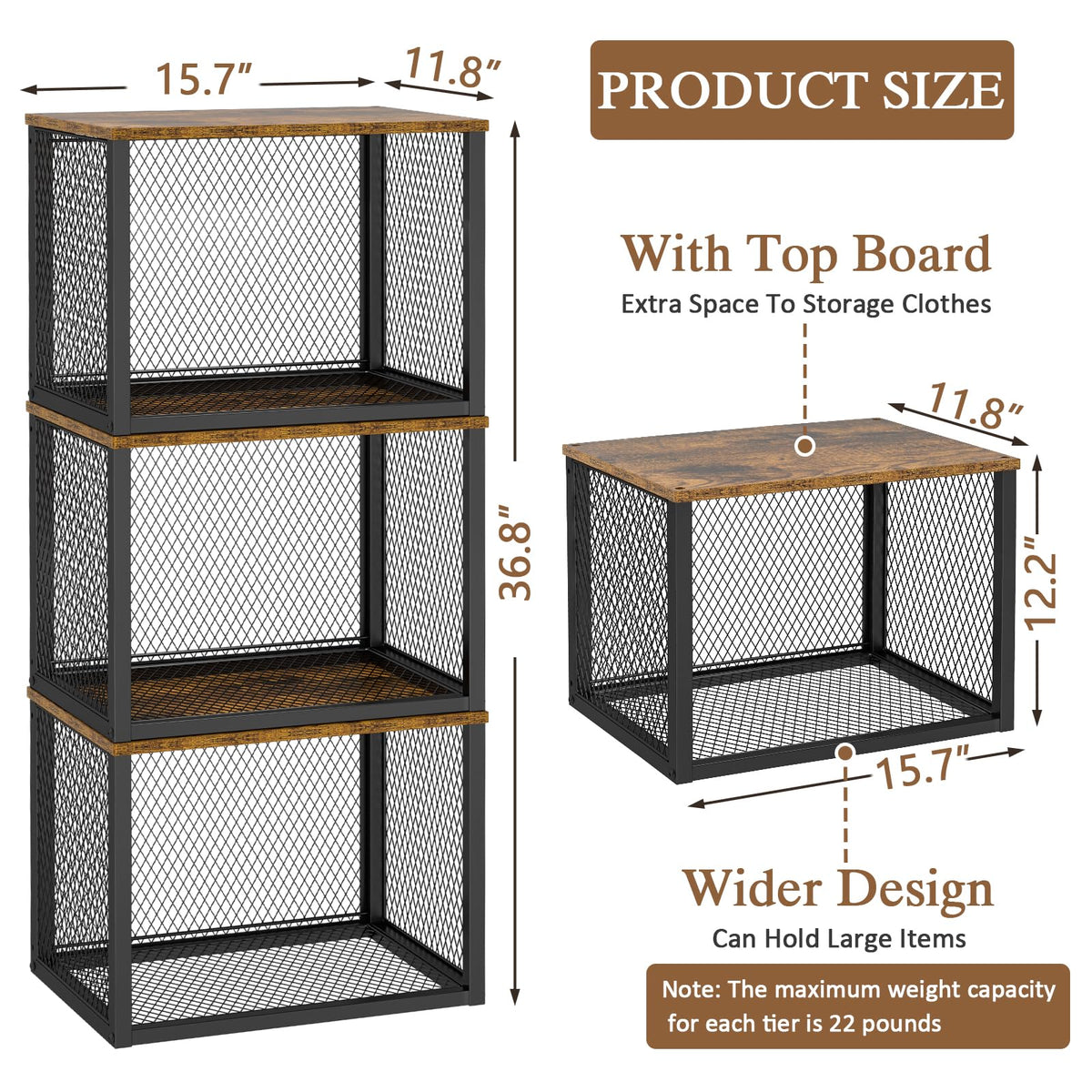 DAOUTIME 3-tier unit features durable iron mesh for sturdy wardrobe storage.
