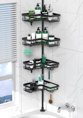 DAOYA corner shower caddy with four-tier shelves keeps toiletries organized and accessible.