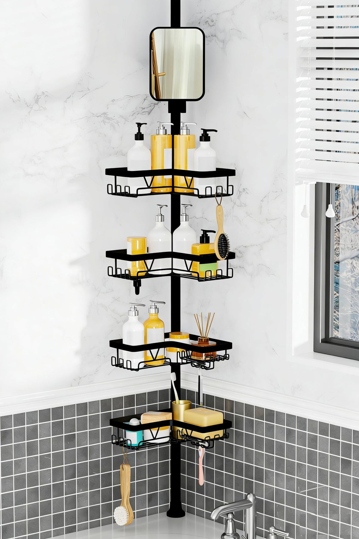 DAOYA shower caddy tension pole with anti-fog mirror for organized shower routine