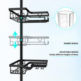 DAOYA tension-pole shower caddy shows adjustable height for a custom bathroom fit.