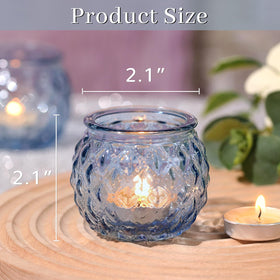 Closeup of DARJEN blue votive showing diamond texture for sparkling accents.