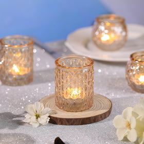 DARJEN diamond-textured votive holders close-up showing sparkling glass details.