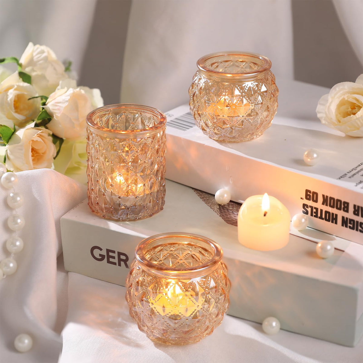 DARJEN wedding décor gold votives ideal for receptions.