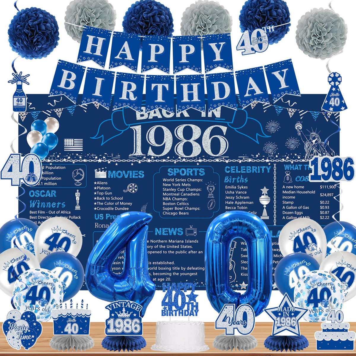 DARUNAXY Back in 1986 banner for photo-worthy 40th party backdrops.