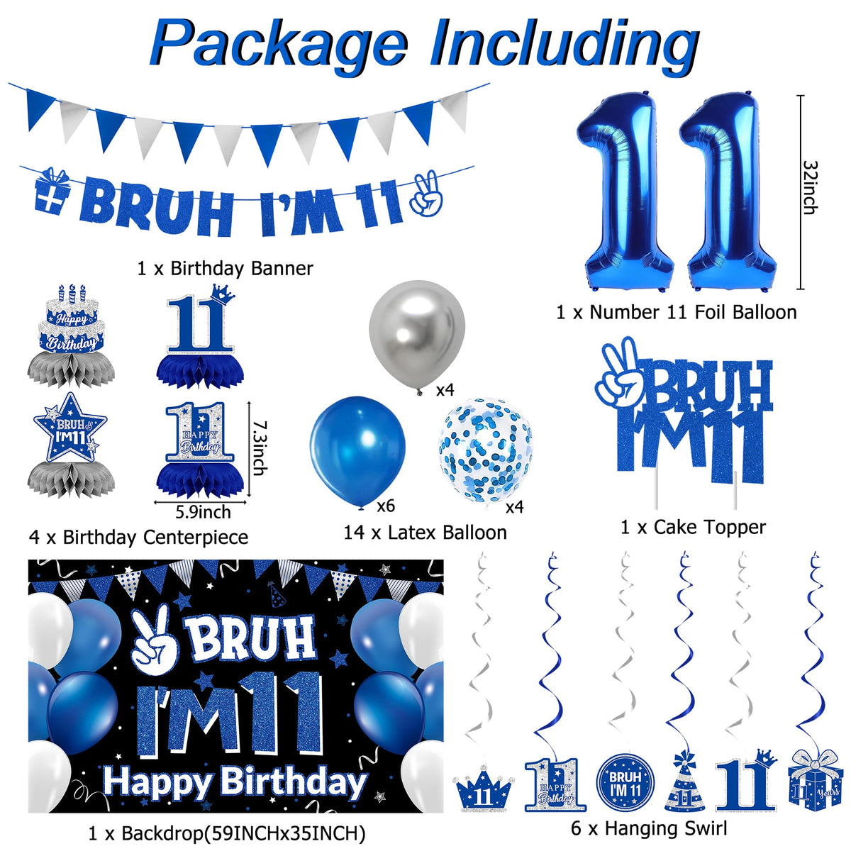 DARUNAXY blue 11-number foil balloon adds milestone flair.