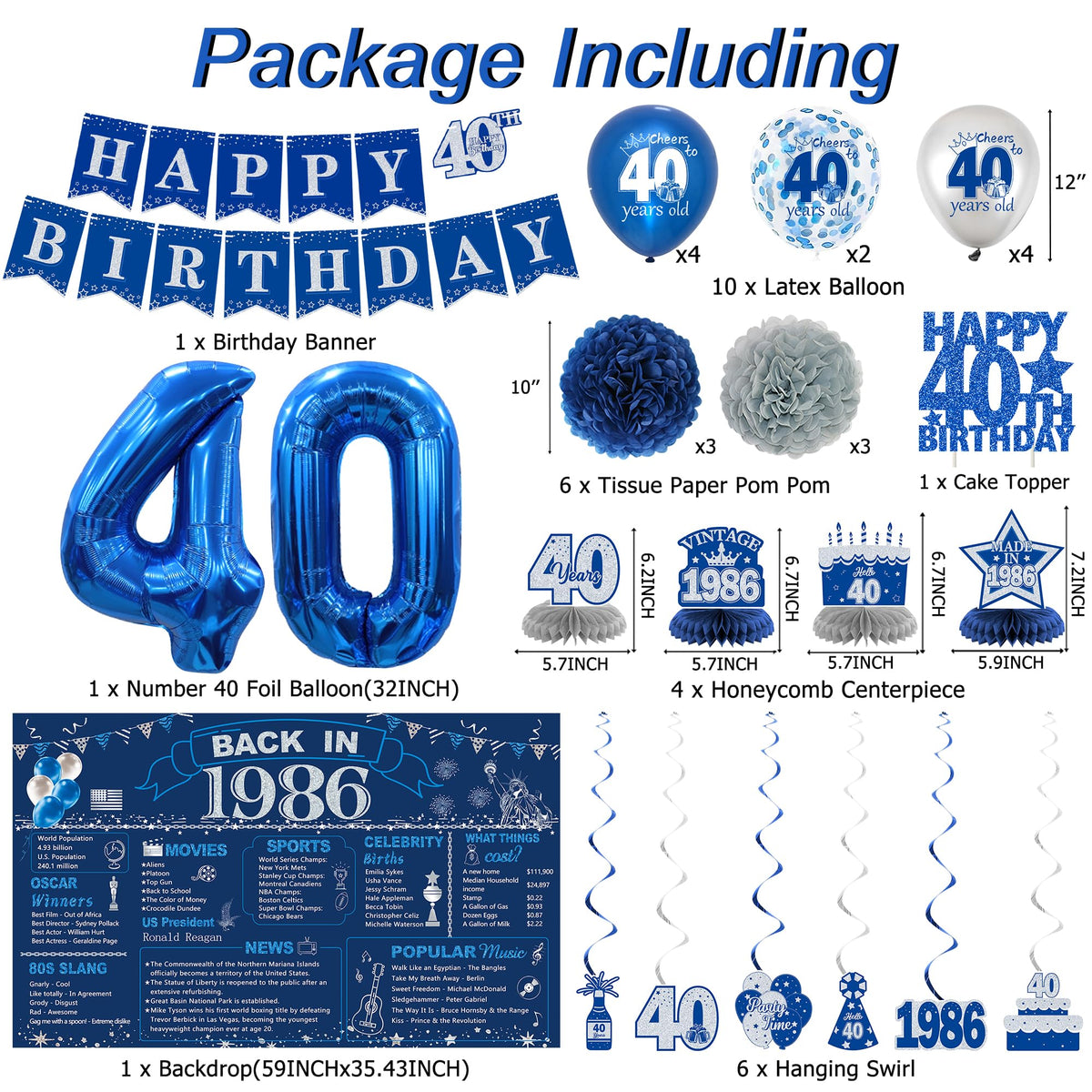 DARUNAXY Blue 40 foil balloon as a bold centerpiece and photo moment.
