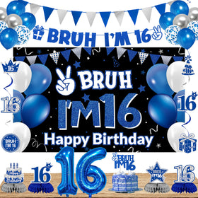 DARUNAXY Bruh I’m 16 blue banner creates a bold birthday backdrop for photos.