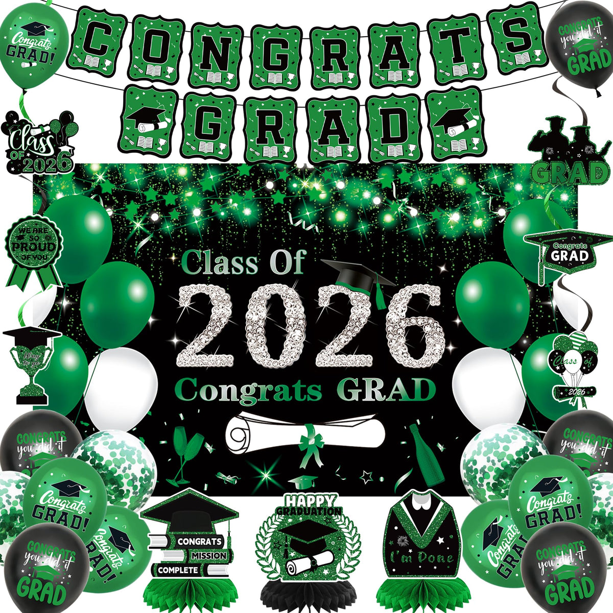 DARUNAXY Class of 2026 green banner, bold backdrop for photos