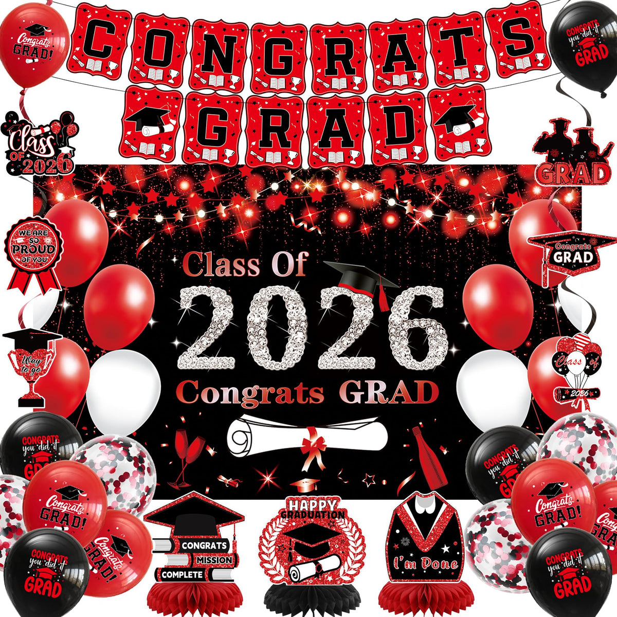 DARUNAXY Class of 2026 banner for bold graduation photo backdrops.