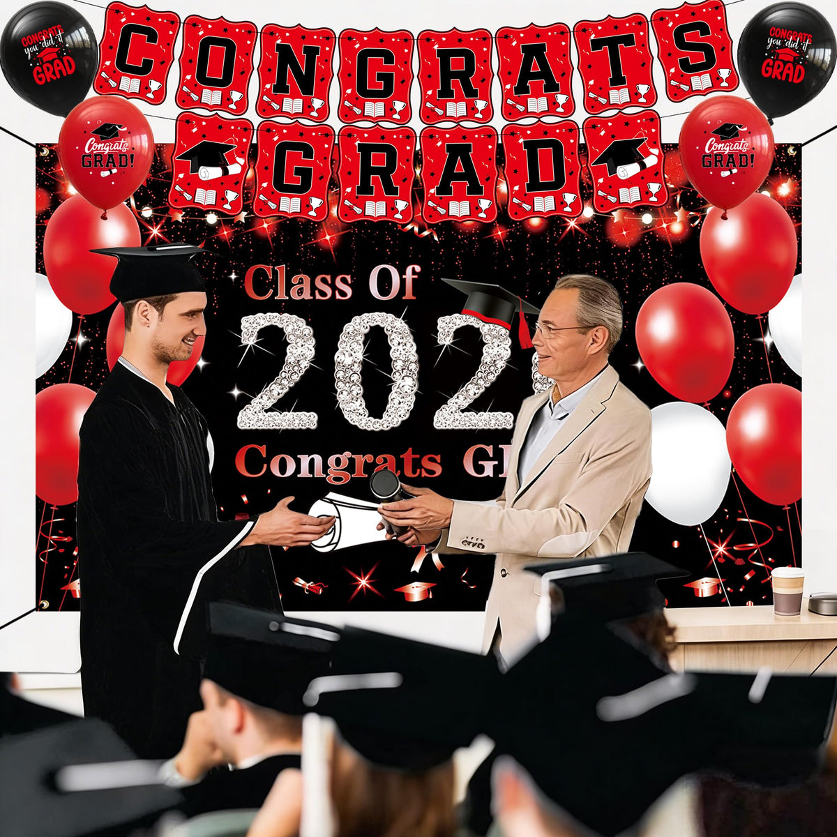 DARUNAXY Congrats Grad hanging swirls create dynamic ceiling accents.