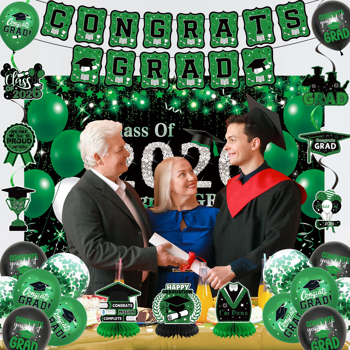 DARUNAXY Graduation hanging swirls in green provide flexible decor and motion