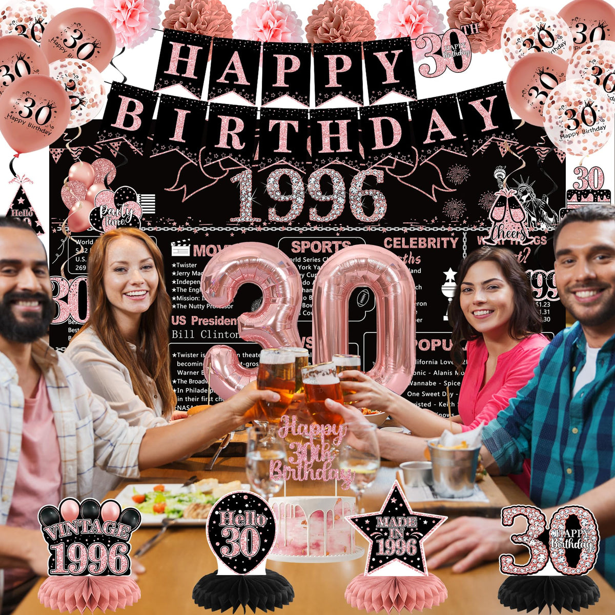 DARUNAXY Happy 30th Birthday glitter banner enhances the party ambiance