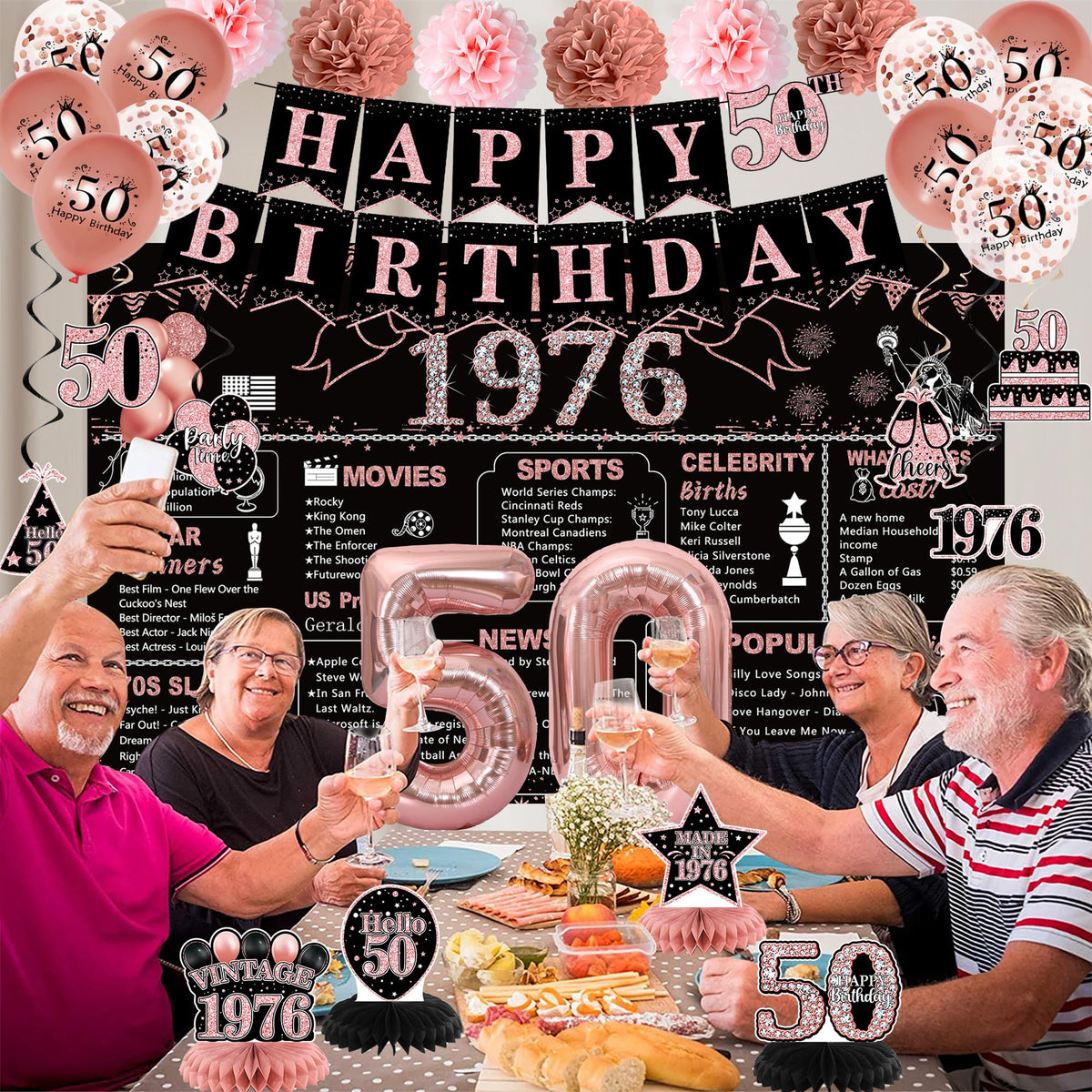 DARUNAXY happy 50th birthday glitter banner for signage
