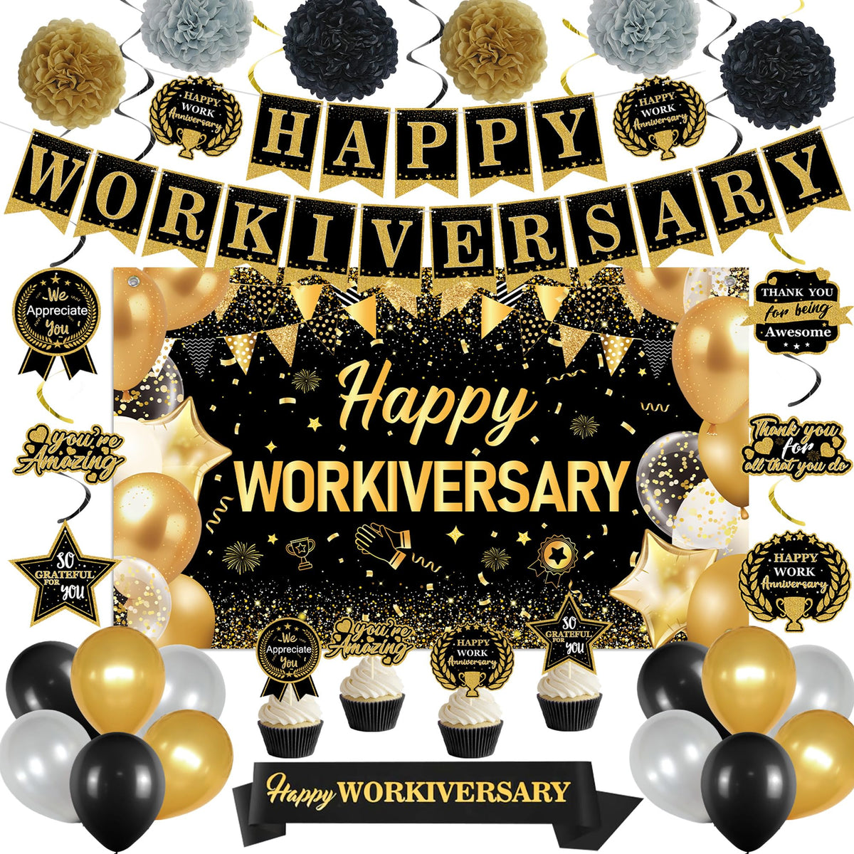 DARUNAXY happy workiversary fabric backdrop for a bold reusable celebration focal point