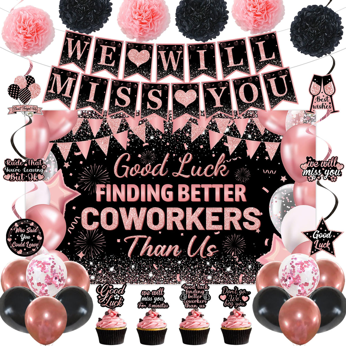 DARUNAXY rose gold coworker farewell banner creates a stylish party backdrop for photos
