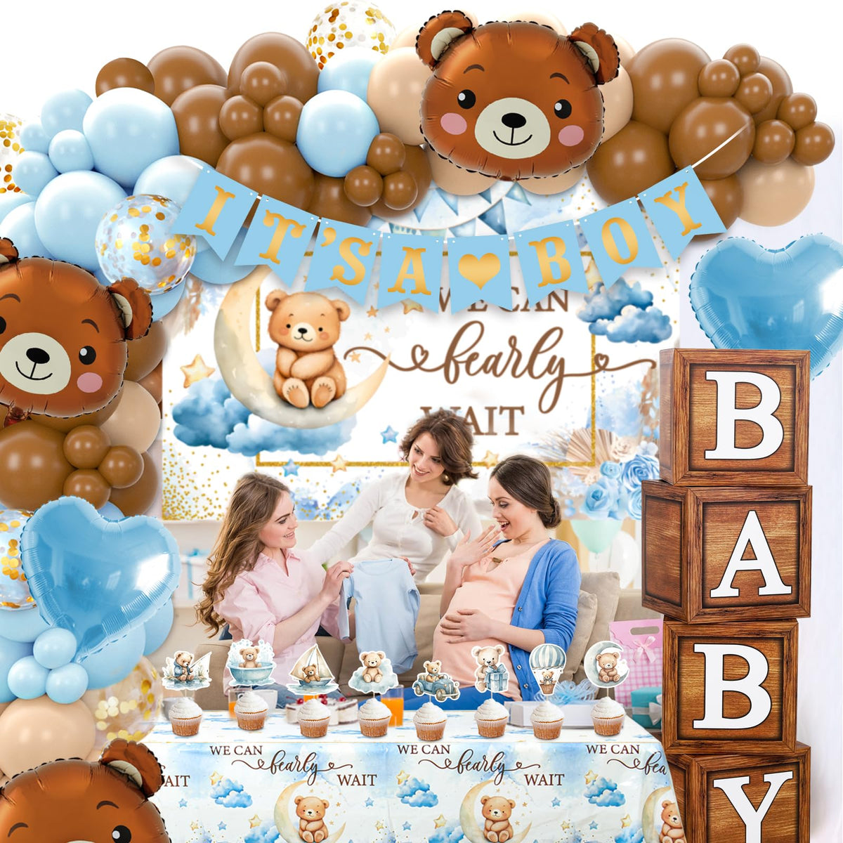 DataMoon Teddy Bear Boho balloons create a playful focal point for gender reveal.