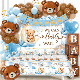 DataMoon We Can Bearly Wait banner and balloons for charming baby shower decor.
