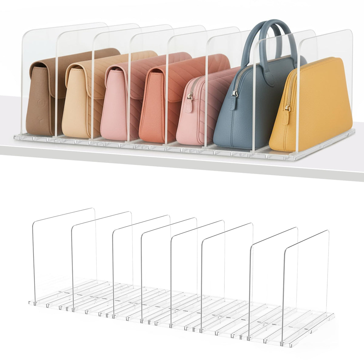 DAVIDOK adjustable bag organizer dividers—clear visibility for easy bag selection