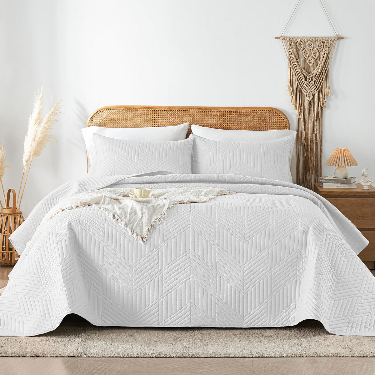 Davulos King Quilt with embossed pattern adds boho texture and depth.
