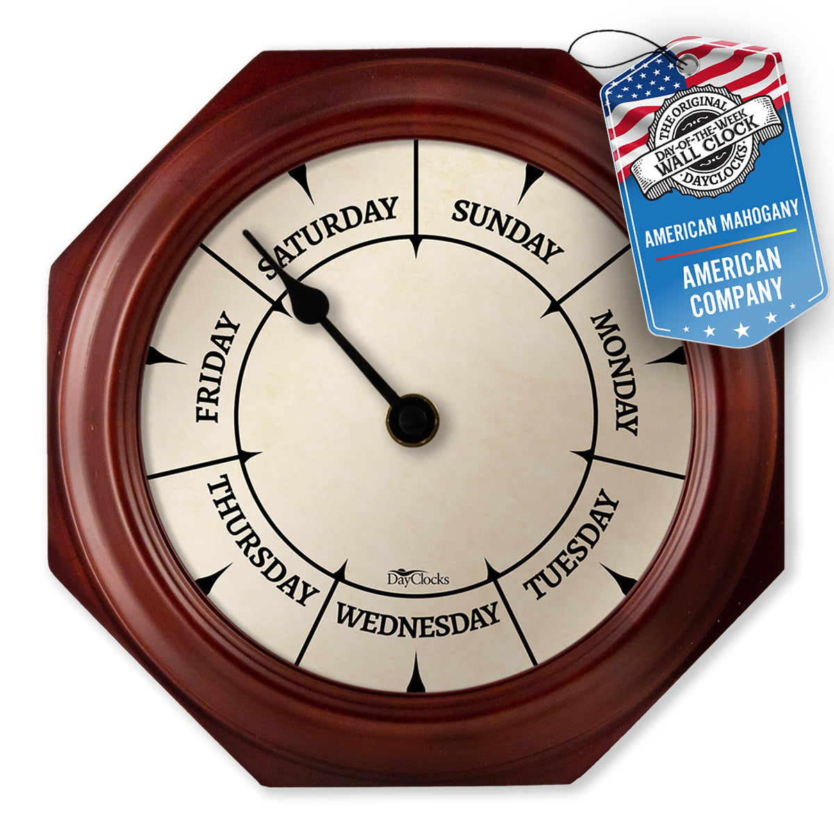 DayClocks Classic wall clock with mahogany front view highlighting durable, elegant décor