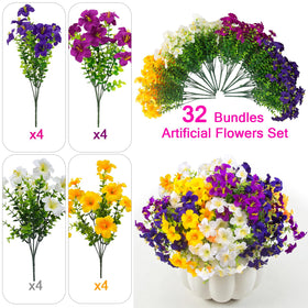 Daynight 32 Pcs Faux Petunias outdoor flowers, UV resistant, ideal for outdoor balcony porches.