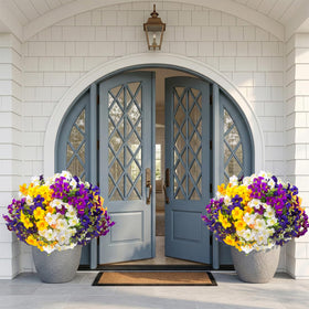 Daynight 32 Pcs Faux Petunias purple mix, ideal for garden borders and hanging planters.