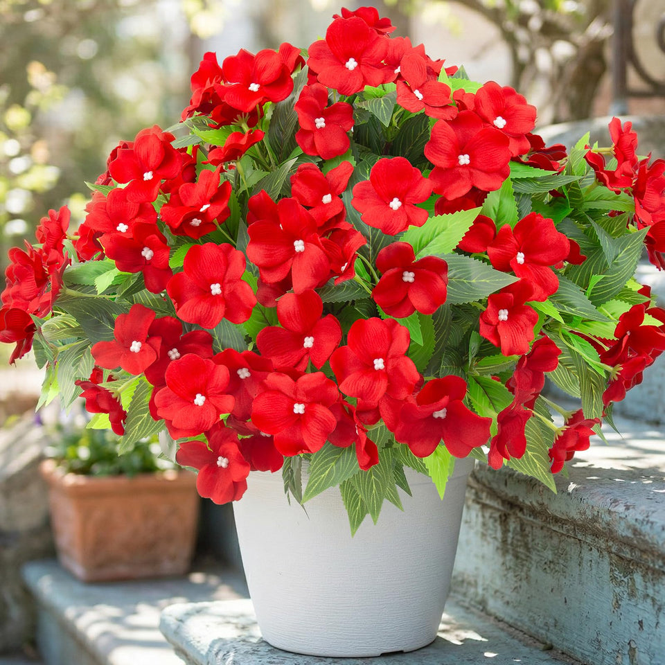 Daynight artificial impatiens red blooms for outdoor décor