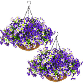 Daynight artificial petunias bloom close-up shows vivid color and lifelike detail for porch accents.