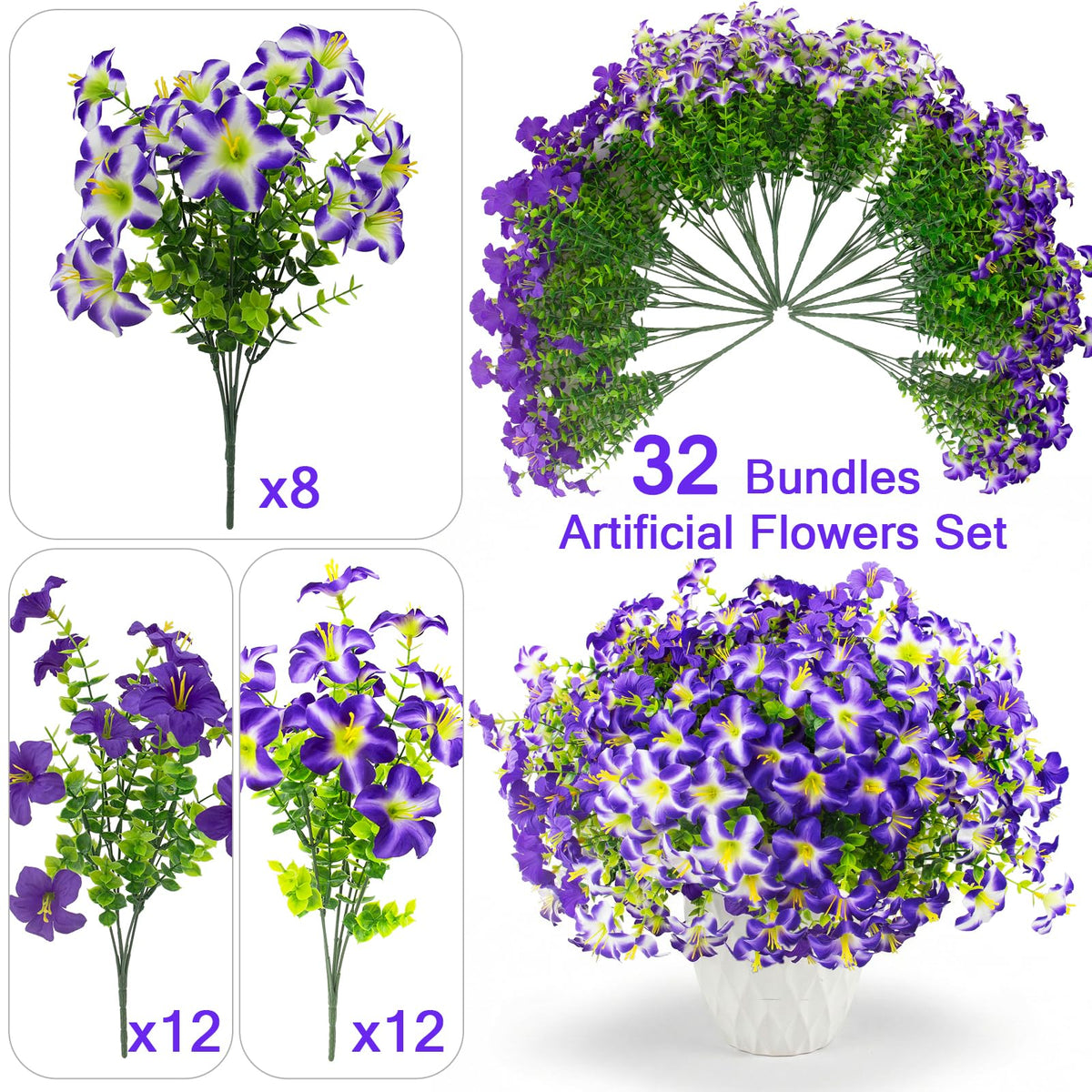 Daynight outdoor faux petunias brighten porch and garden spaces