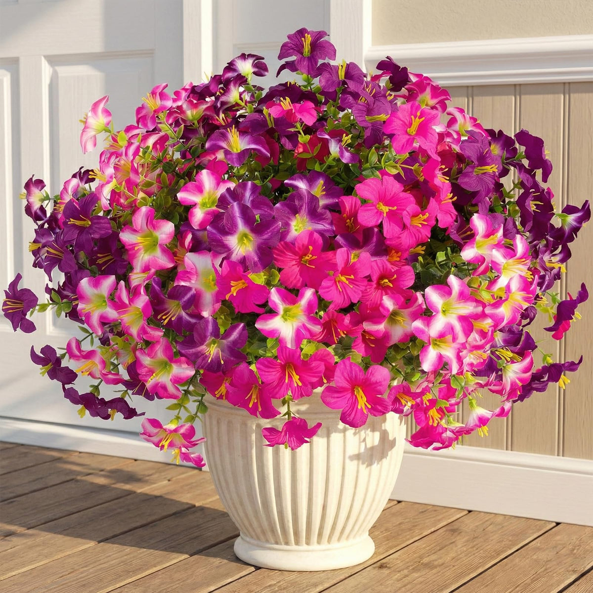 Daynight faux petunias rose-red outdoor flowers brighten porches