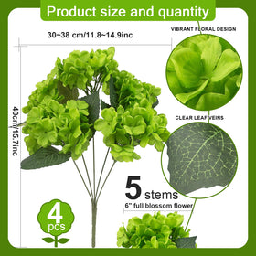Daynight hydrangea artificial flowers outdoor green 4pcs, patio decor