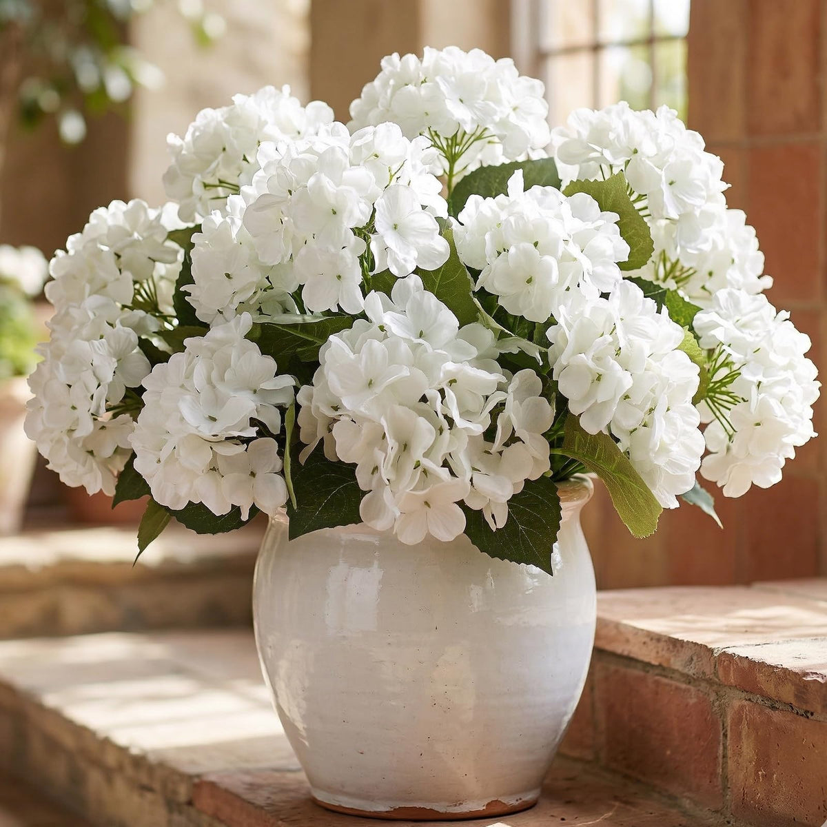 Daynight hydrangea outdoor flowers 4pc white silk blooms for garden centerpieces.