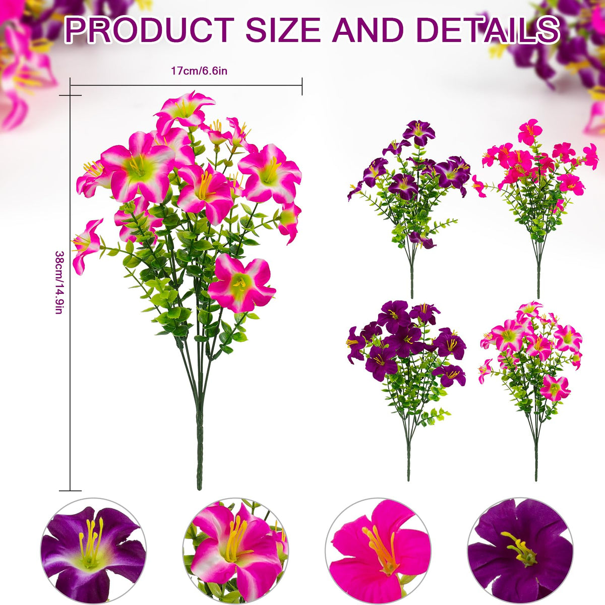 Daynight silk petunia stems bendable for flexible arrangements