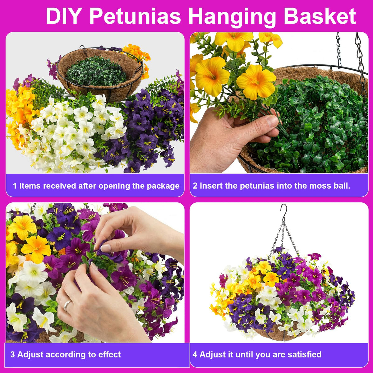 Daynight Petunias outdoor decor for patios and porches with hanging baskets