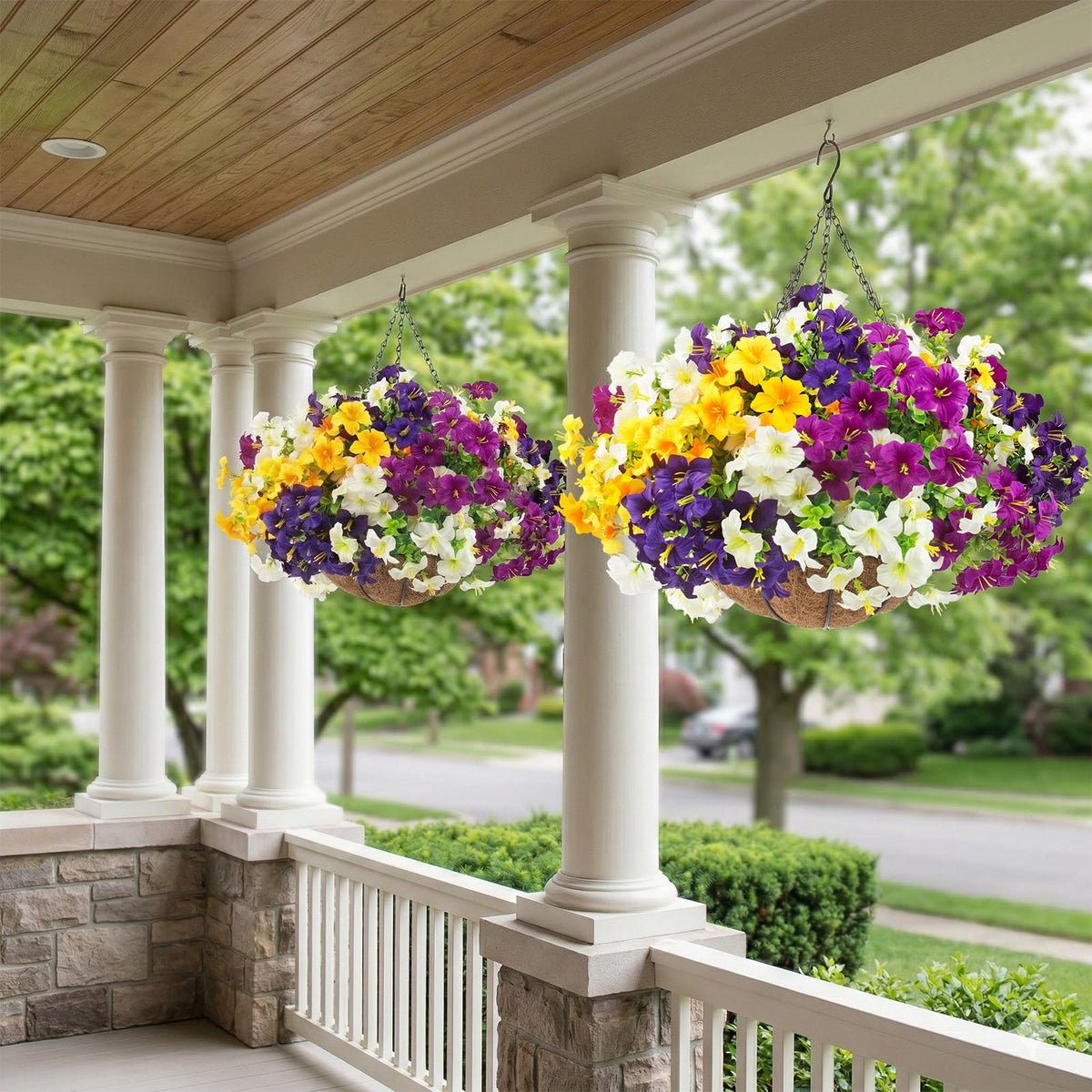 Daynight Petunias spring porch decor kit creates a welcoming outdoor display