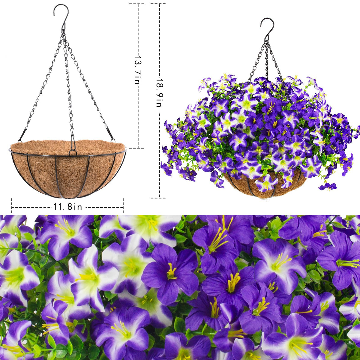 Daynight purple petunias front-door display creates welcoming outdoor décor with lasting color.