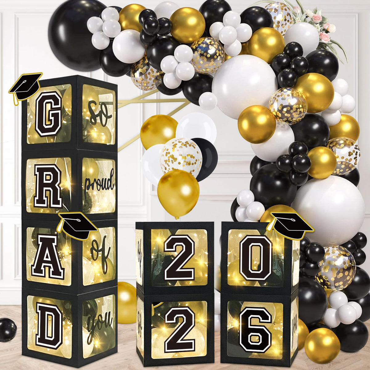 DAZONGE 2026 graduation boxes in black and gold frame a striking backdrop