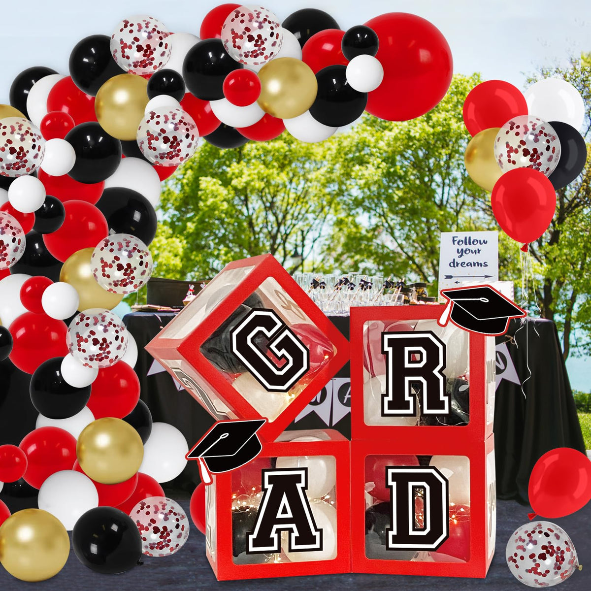 DAZONGE finished setup shows a colorful graduation backdrop