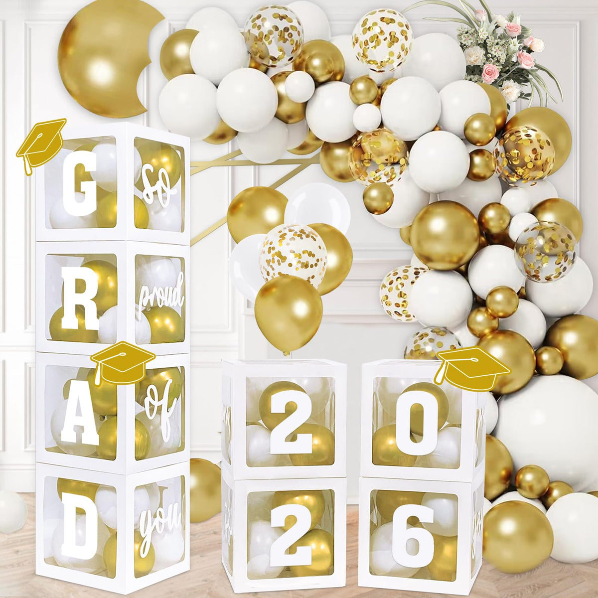 DAZONGE graduation boxes 4-pack for a stylish entrance display and photo-worthy setup.