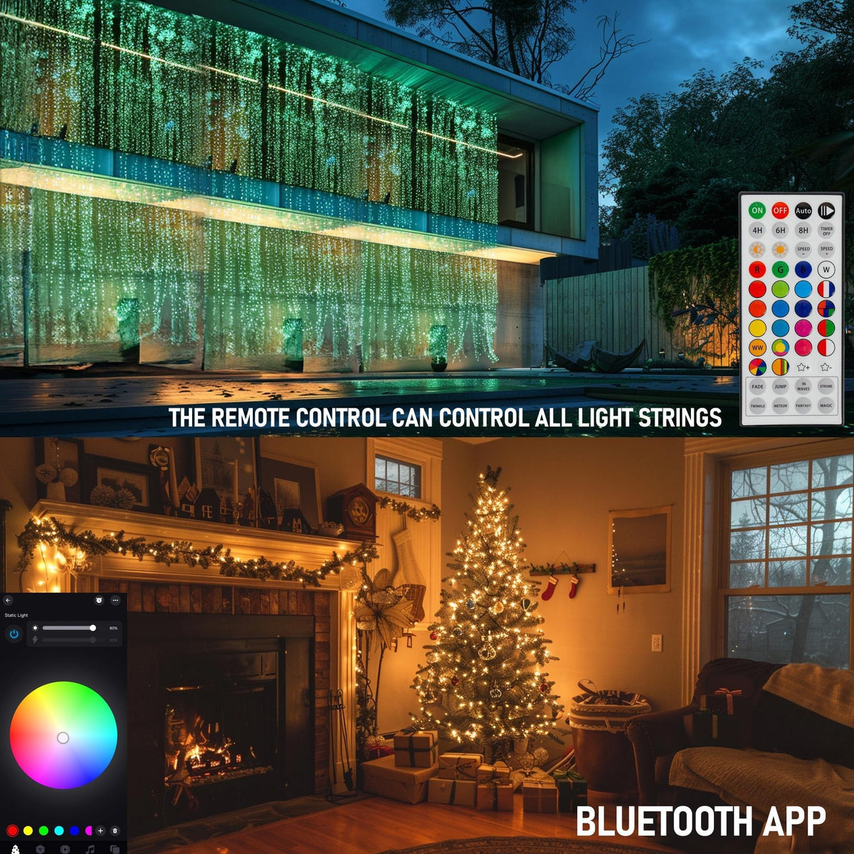 Dazzle Bright holiday decor scenarios on a porch and garden
