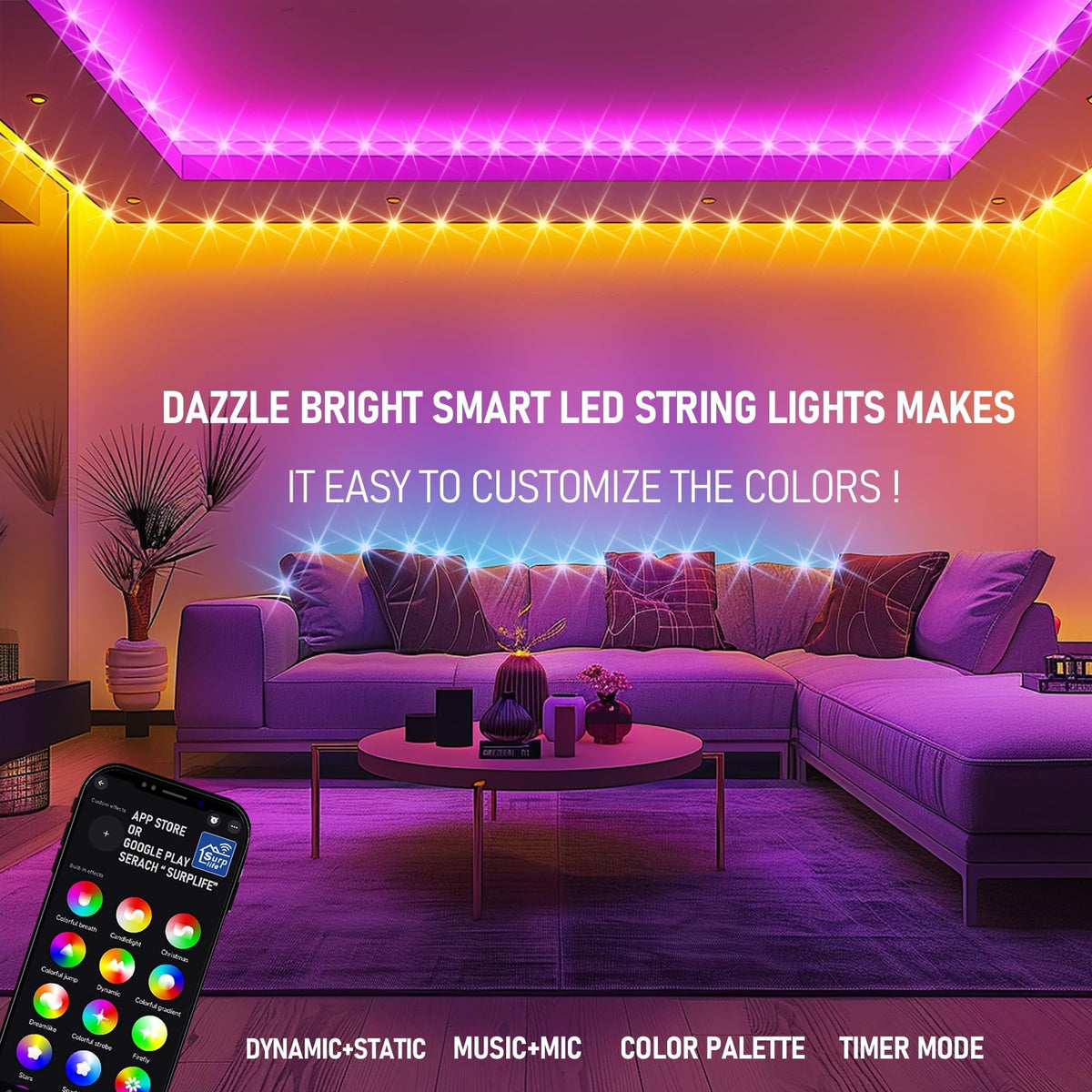 Dazzle Bright IP44-rated lights withstand rain for versatile indoor-outdoor setup