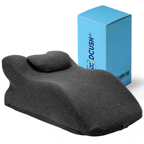 DCUSH ergonomic contoured pillow close-up highlighting neck support for better alignment.
