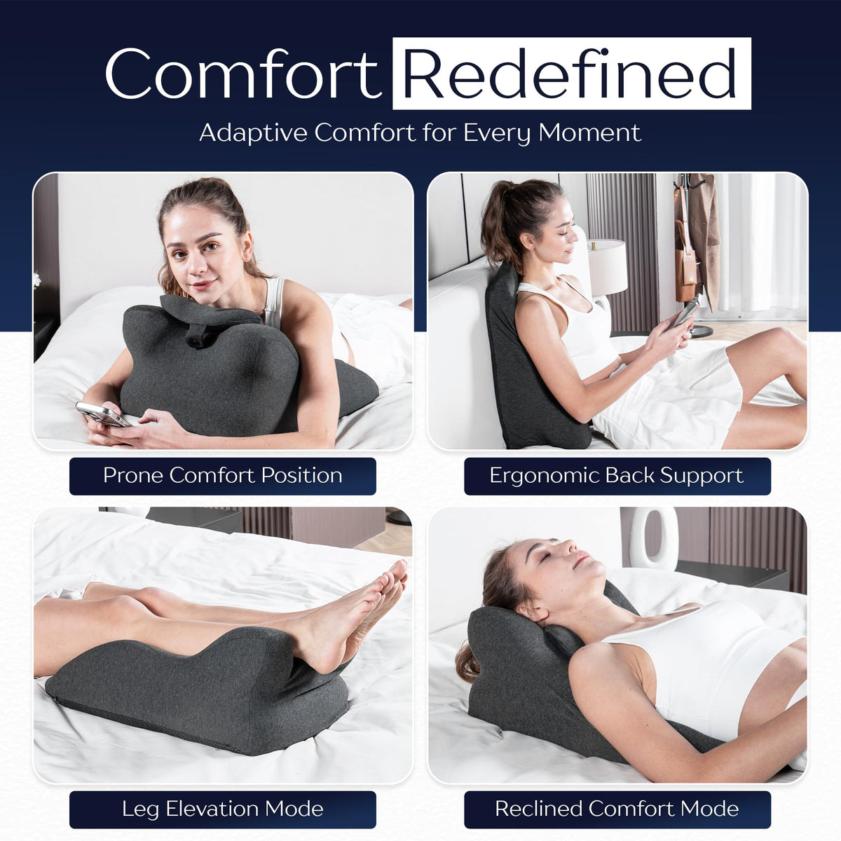 DCUSH reading in bed scenario with neck and back support.
