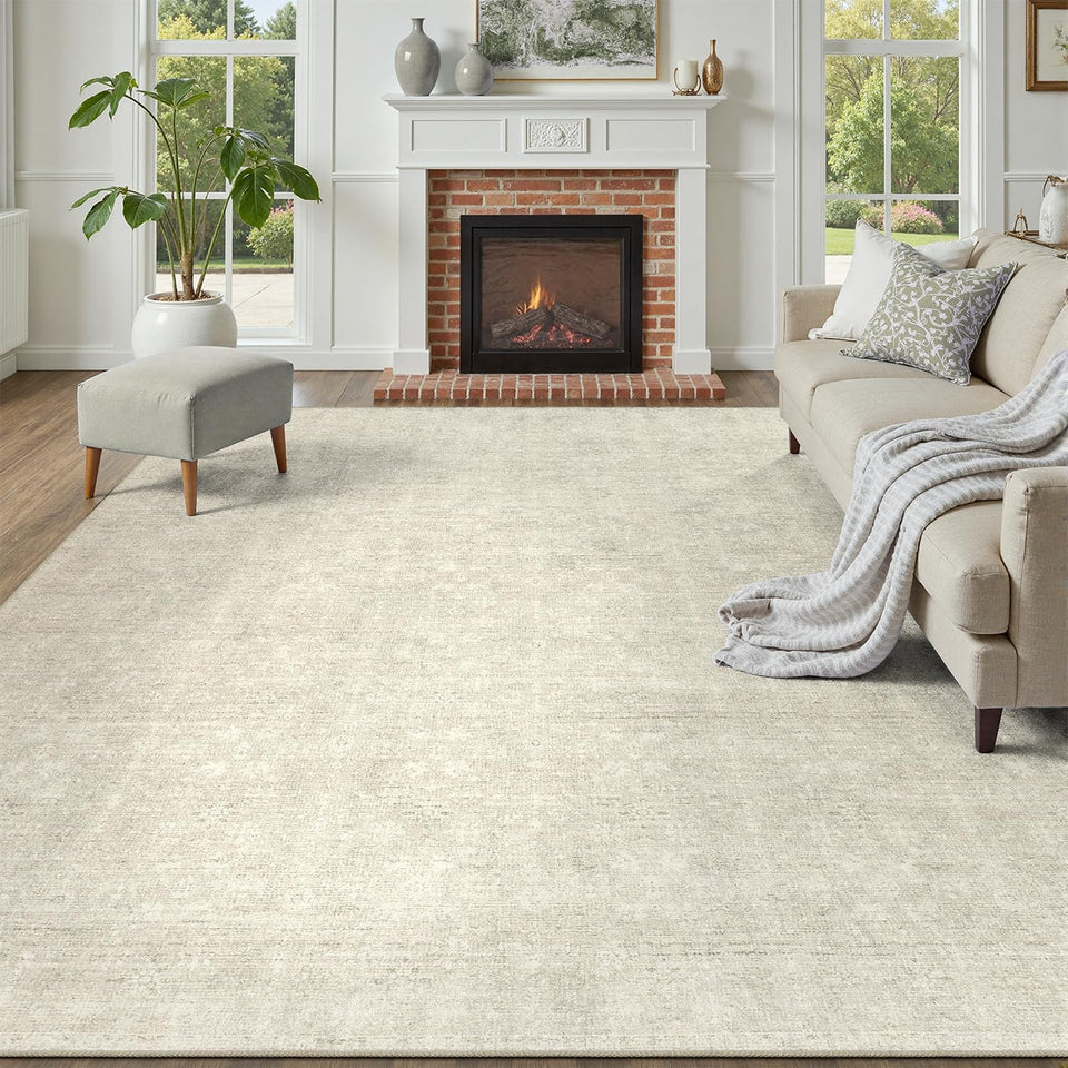 DCX 5x7 beige rug in full view with soft underfoot for living rooms.
