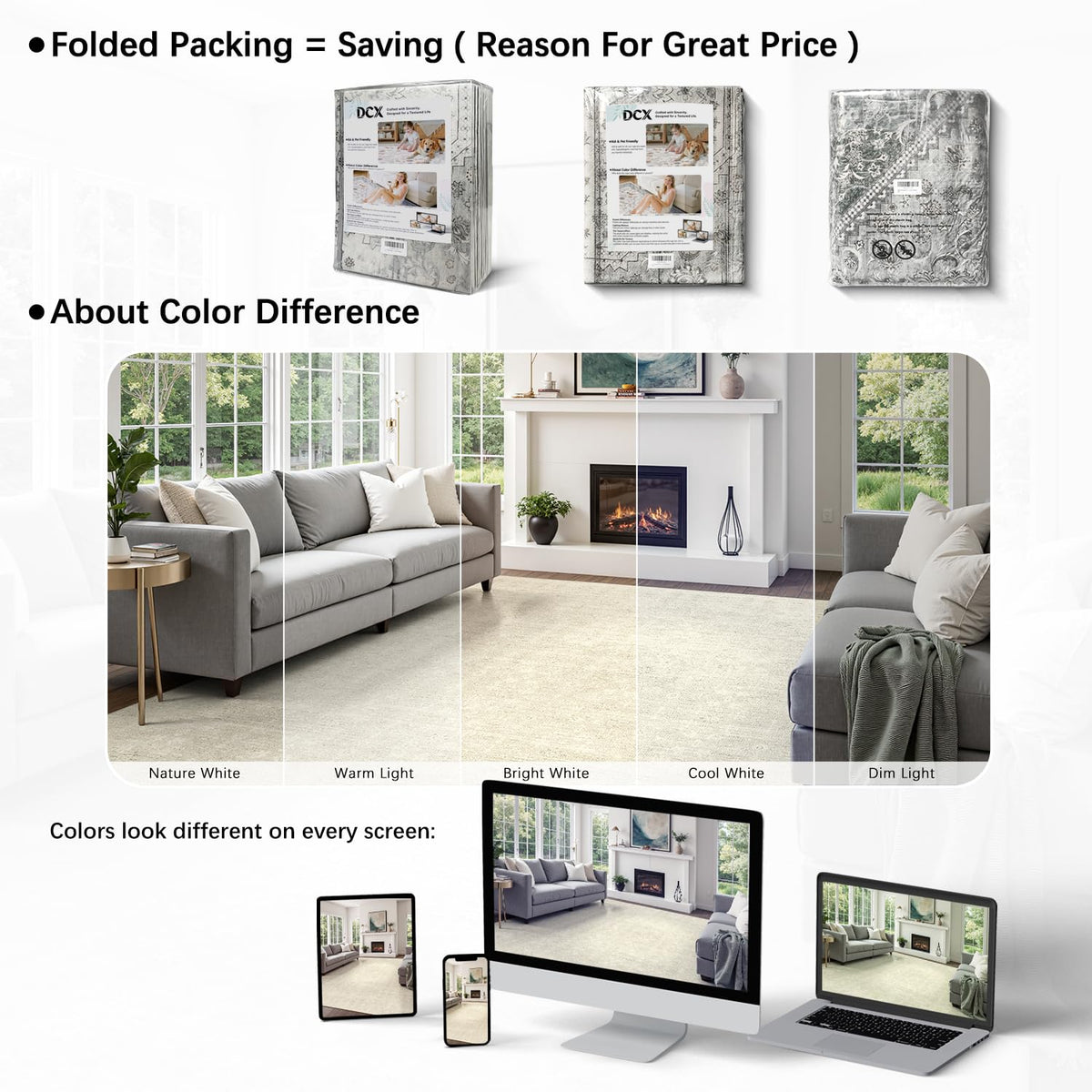 DCX rug low-pile surface close-up ideal for easy cleanup.