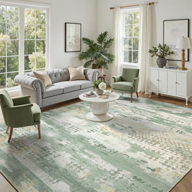 DCX Abstract Area Rug in sage green with soft plush texture for living rooms.