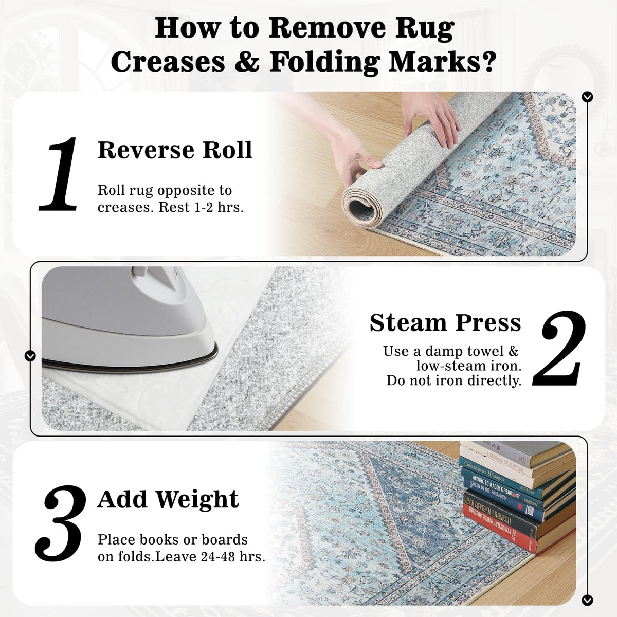 DCX Blue 5x7 rug care tips for keeping color and texture.